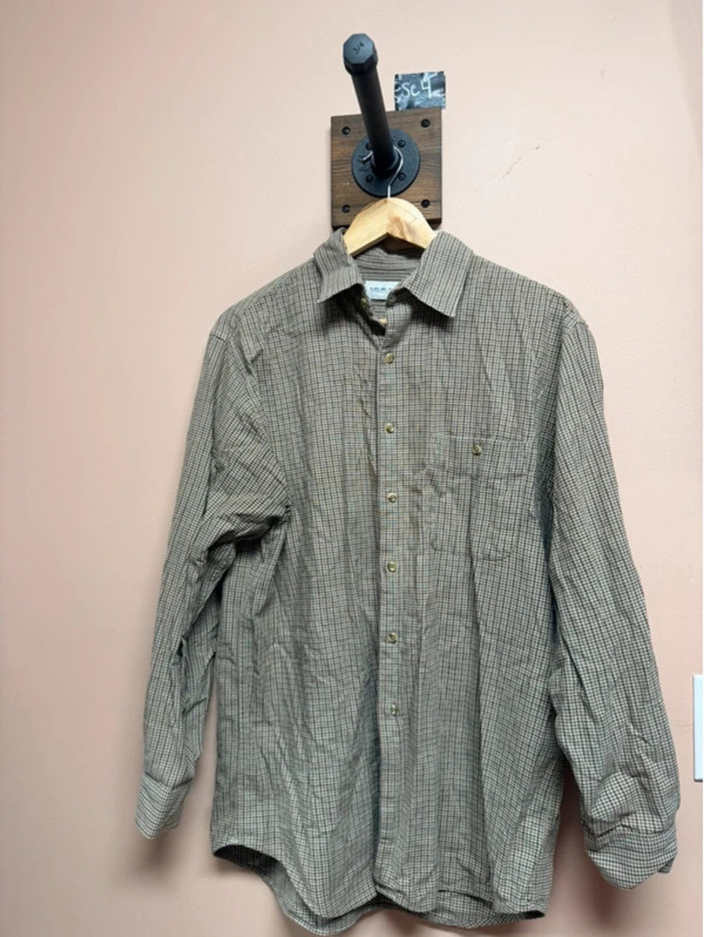 Murano Men's Brown & Tan Micro Check Plaid Button Up Shirt